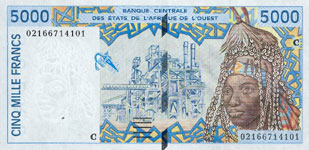 P313Cl Burkina Faso W.A.S. C 5000 Francs Year 2002