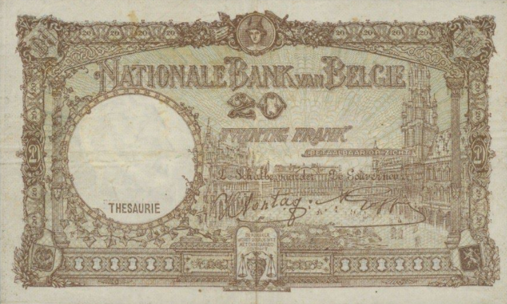 P 41 Belgium 20 Francs Year 1941