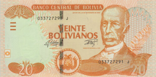 P244 Bolivia 20 Bolivianos Year ND (2015)