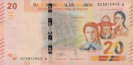 P249 Bolivia 20 Bolivianos Year 2018