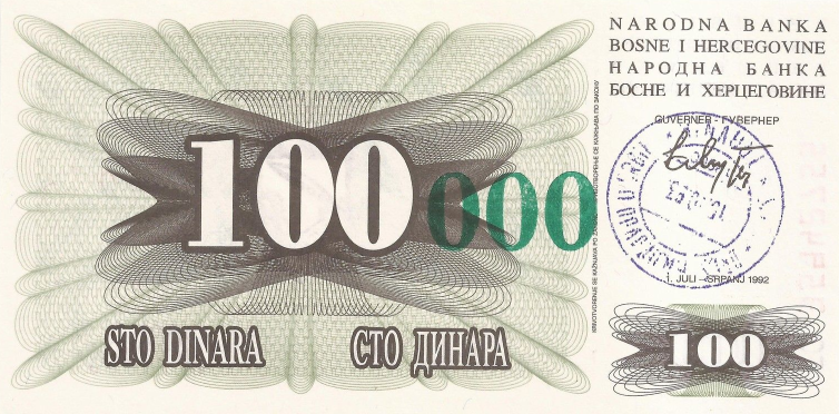 P 56a Bosnia & Herzegovina 100000 Dinara 1993 (Overprint)