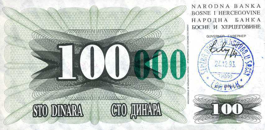 P 56c Bosnia & Herzegovina 100000 Dinara 1993 (Overprint)