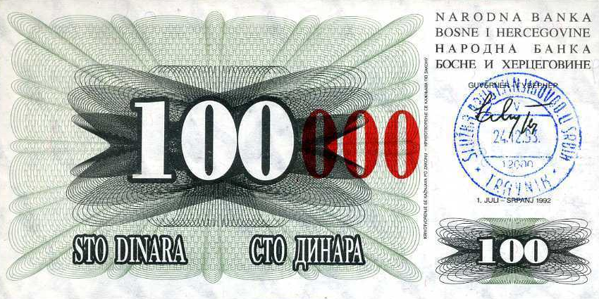 P 56d Bosnia & Herzegovina 100000 Dinara 1993 (Overprint)
