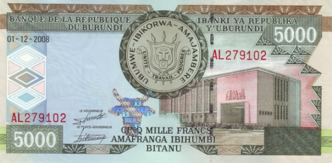 (00038) Burundi P48a - 5000 Francs (2008)