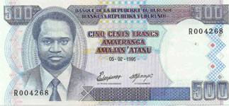 P37A Burundi 500 Francs Year 1995