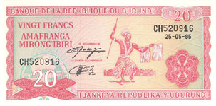 P27c Burundi 20 Francs Year 1995/01