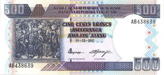 P38b Burundi 500 Francs Year 1999