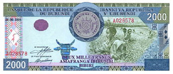 P41 Burundi 2000 Francs Year 2001