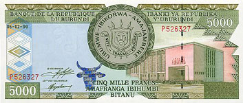 P42b Burundi 5000 Francs Year 2003