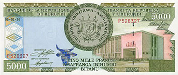 P42a Burundi 5000 Francs Year 1999