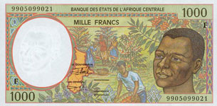 P302 F Central African Rep. 1000 Francs Year 1994/99