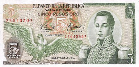 P406f Colombia 5 Pesos Oro (1978-1981)