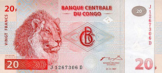 P 88A Congo Dem. Rep. 20 Francs Year 1997