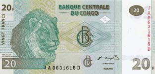 P 94A Congo Dem. Rep. 20 Francs Year 2003 GIES/HOTEL