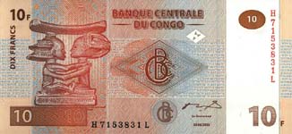 P 93 Congo Dem. Rep. 10 Francs Year 2003