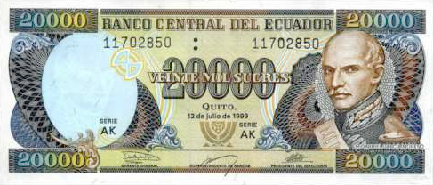 P129f Ecuador 20.000 Sucres Year 1999