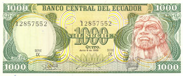 P125b Ecuador 1000 Sucres Year 1988