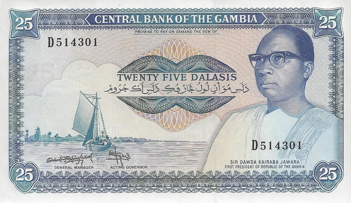 P11b Gambia 25 Dalasis (Year ND 1987-1990)