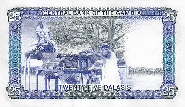 P11b Gambia 25 Dalasis (Year ND 1987-1990)