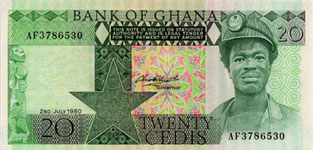 P21b Ghana 20 Cedis Year 1980/1982