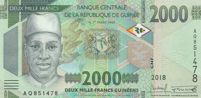 P48Aa Guinea 2000 Francs Year 2018