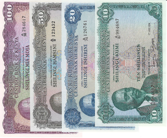 P 7e-8d-9b-10c (Set) Kenya 10-20-50-100 Shillings
