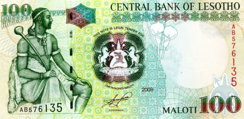 P19e Lesotho 100 Maloti Year 2009