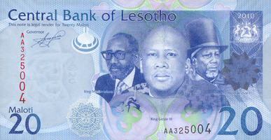 P22 Lesotho 20 Maloti year 2010