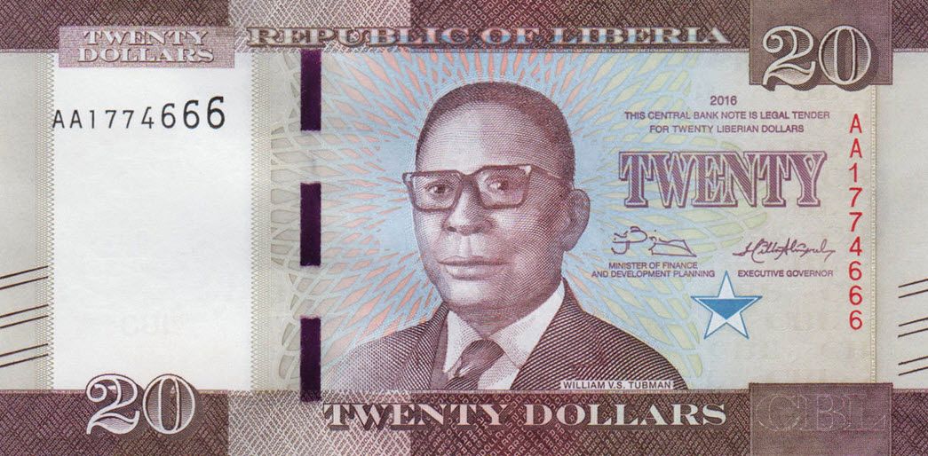 P33 Liberia 20 Dollars Year 2016