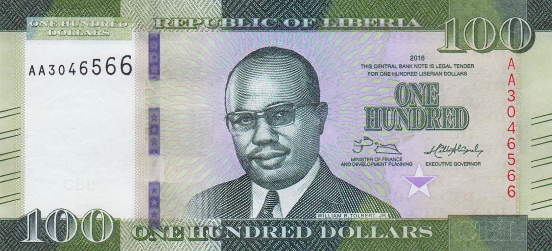 P35 Liberia 100 Dollars Year 2016