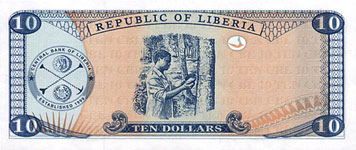 P22 Liberia 10 Dollars Year 1999