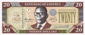 P23 Liberia 20 Dollars Year 1999