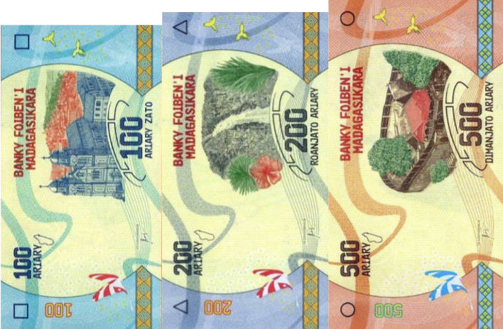 P97-P99 Madagascar 100,200 & 500 Ariary Year 2017