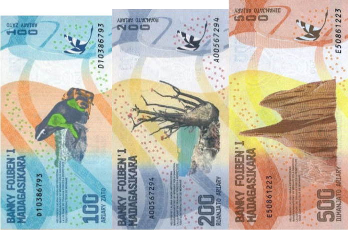 P97-P99 Madagascar 100,200 & 500 Ariary Year 2017