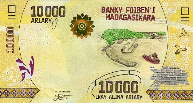 PN103b Madagascar - 10.000 Ariary (New Sign & Strip)