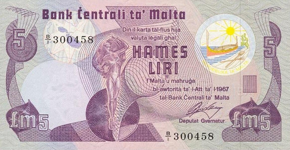 P 35a Malta 5 Pounds Year 1979 (XF)