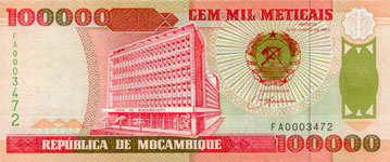 P139 Mozambique 100.000 Meticaos Year 1993