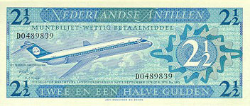 P21 Netherlands Antilles 2 1/2 Gulden Year 1970