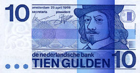 P 91b Netherlands 10 Gulden Year 1968