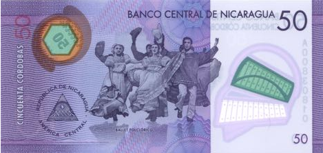 P211 Nicaragua 50 Cordobas Year 2014 (Polymer)