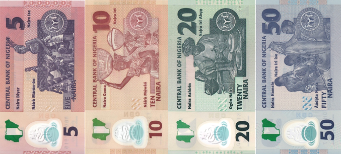 (434) ** PNew (P38,39,34,40) Nigeria 5,10,20,50 Naira (24,24,25,