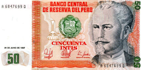 P131b Peru 50 Intis Year 1987