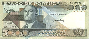 P182e Portugal 5000 Escudos Year 1986