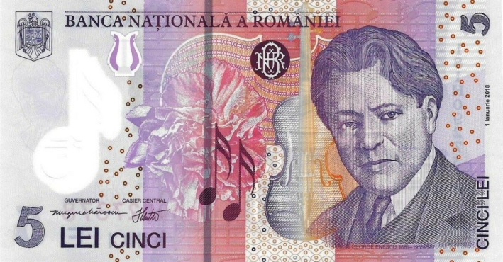 P118 Romania 5 Lei Year 2018 Polymer