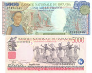 * Serie Rwanda P21 P22 + P28 Rwanda 5000 Francs Year 1988 / 1998