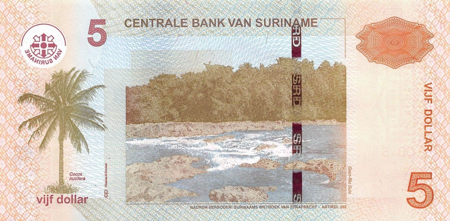 P162b Surinam 5 Dollar Year 2012