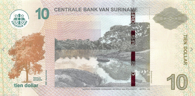 P163b Surinam 10 Dollars Year 2012