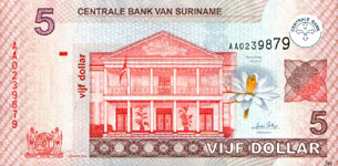 P157 Surinam   5 Dollar Year 2004