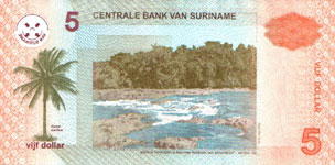 P157 Surinam   5 Dollar Year 2004