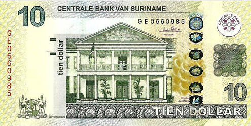 P163a Surinam 10 Dollars 2010